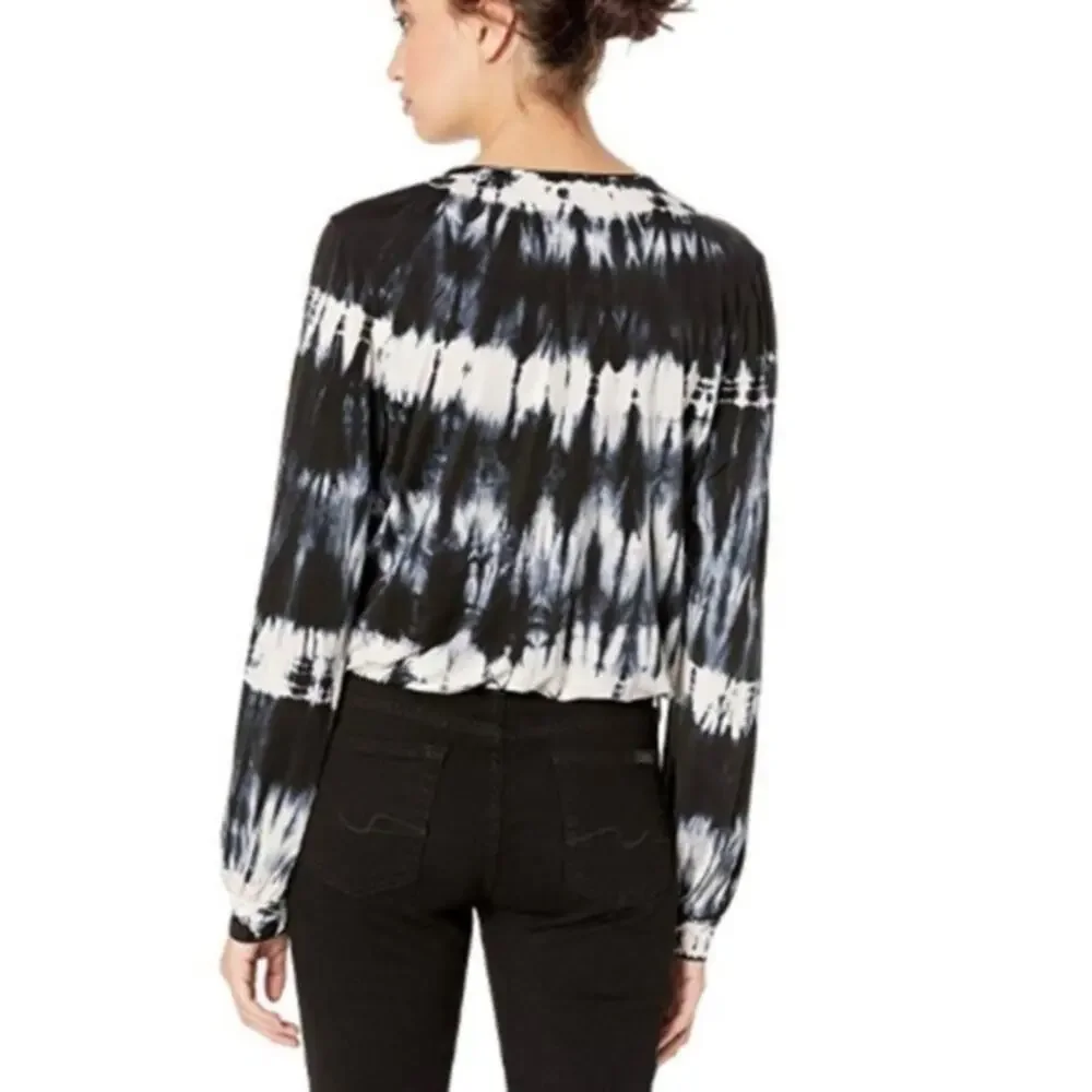 Young Fabulous & Broke Jayden Tie Dye Surplice Wrap Open Front Top Black Ghost